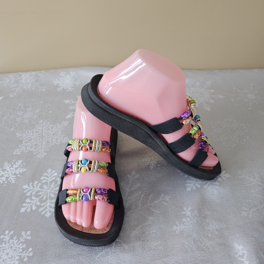 Beaded Slide Sandals Rubber Soles Multicolor Accents The Sandal Guy Sz 7
